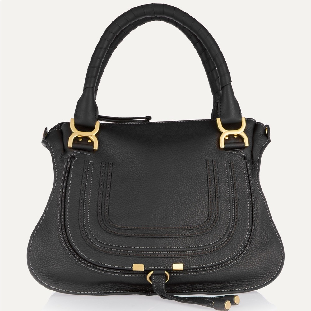 CHLOE Marcie Medium Black Textured Leader Shoulder Bag